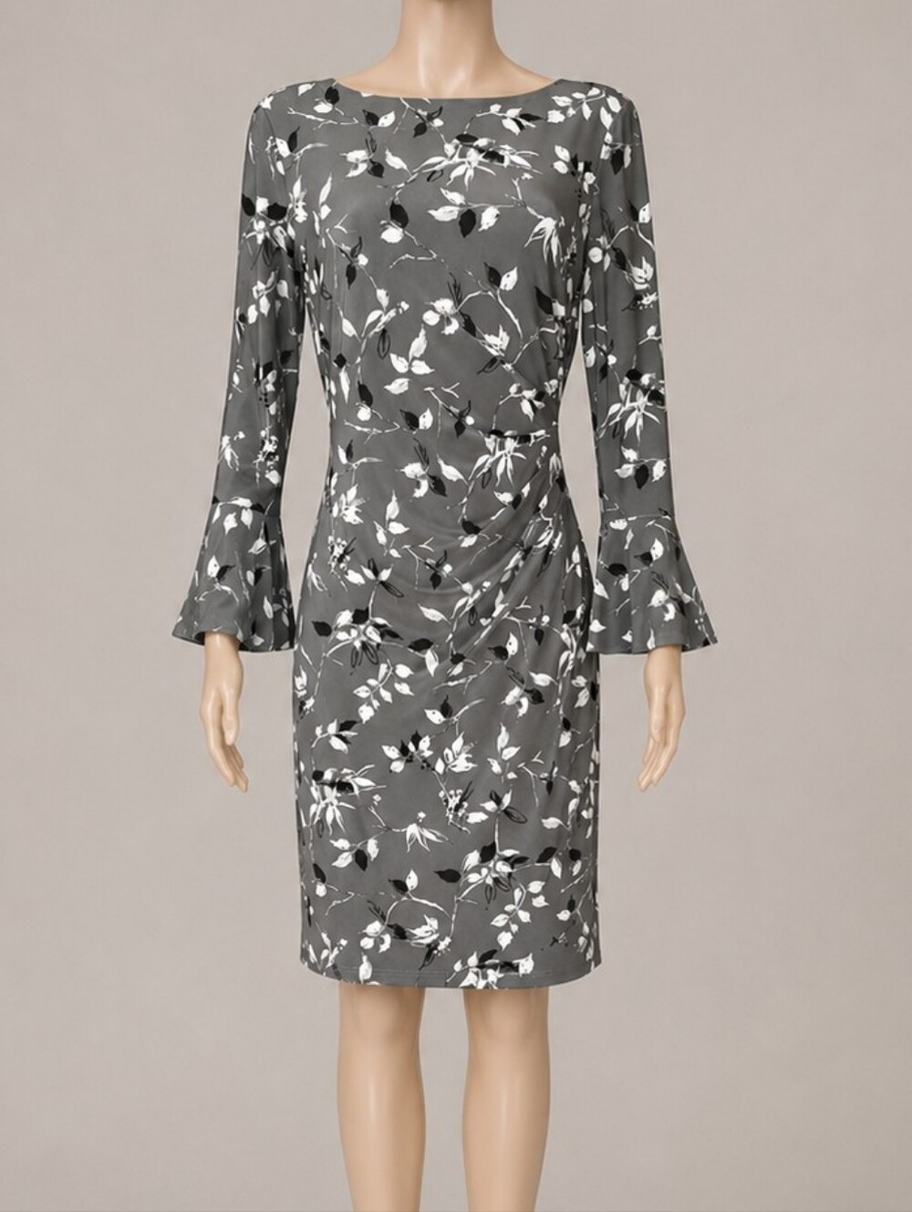 Lauren Ralph Lauren Grey Floral Ruched Dress 12